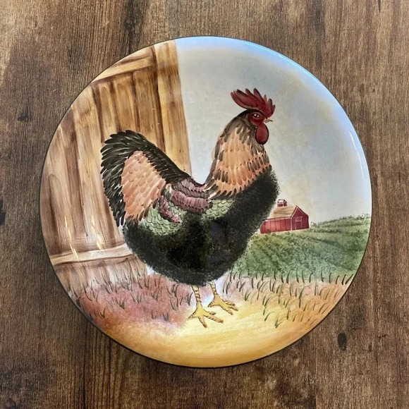 On the Farm by Sakura Salad Plate Multi Colored Rooster Hen 8 1/4" - Picture 1 of 6